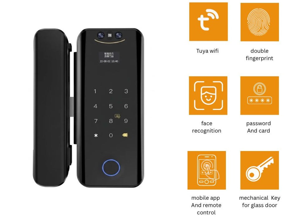 SIB GL209A Smart Glass Door Lock with Face Recognition & Tuya WiFi